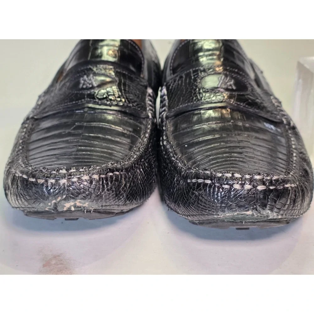 Mezlan Encina Men's Loafers Size 10.5‎ Black Genuine Crocodile Leather Shoes Vtg